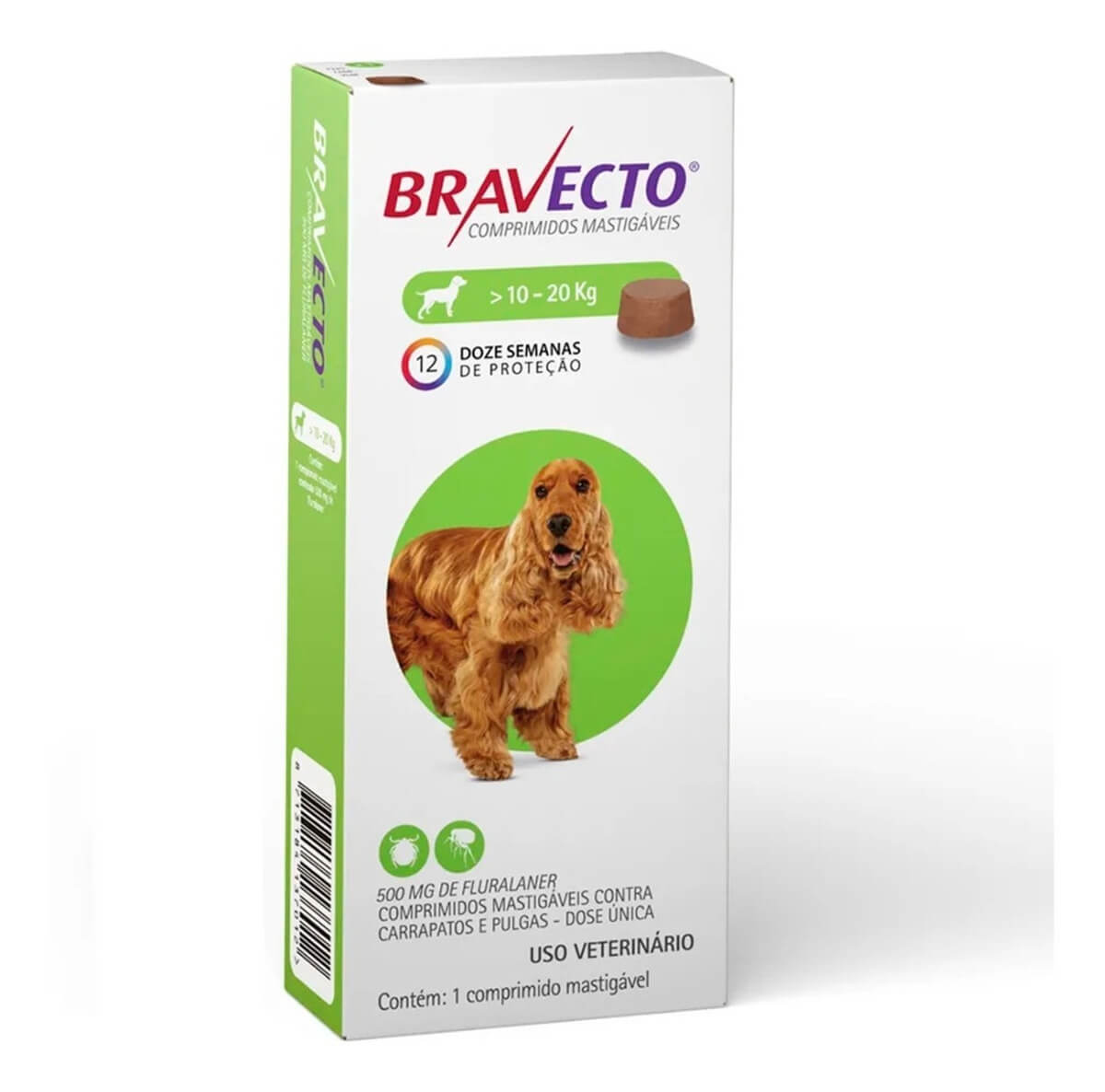 Bravecto Antiparasitario Perros de 10 a 20 Kg Tableta 500 mg